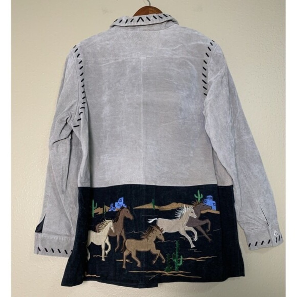 Quacker Factory Horse Suede Leather Jacket Womens L Gray Western Embroidered - Picture 5 of 8